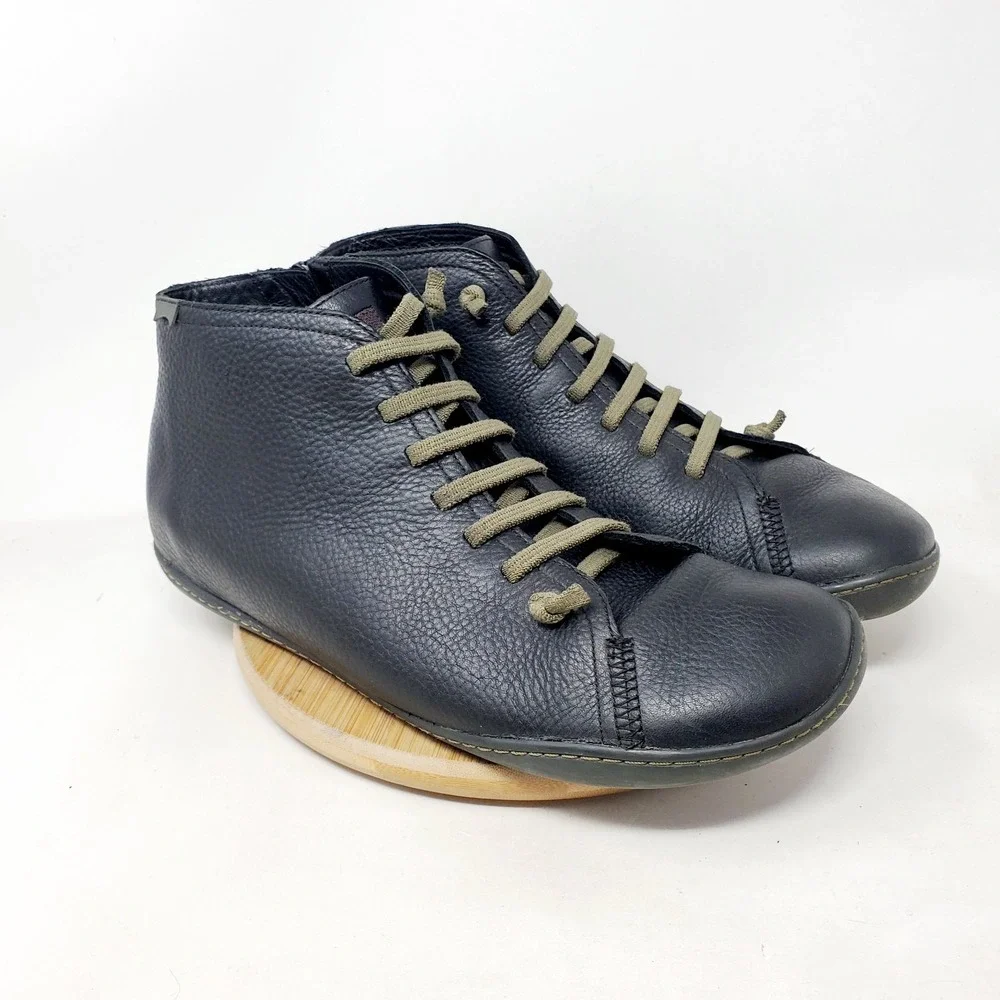 Camper Peu Shoes Mens 46 Black Leather Zip Retro Ankle Boot Sneaker WORN